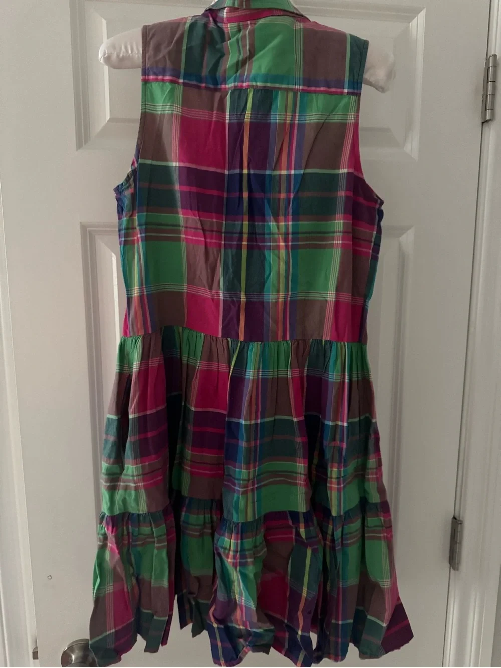 Ralph Lauren Sleeveless Plaid Tiered Cotton Dress - Pink, Green & Blue